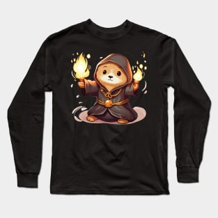 Sea Otter Wizard holding a torch fire Long Sleeve T-Shirt